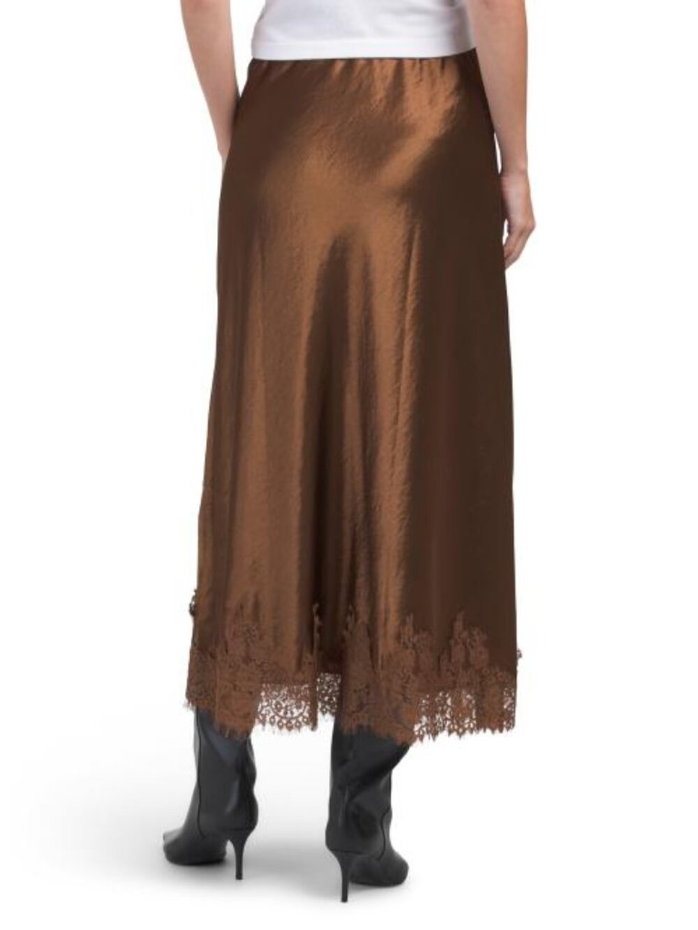 WDNY Satin Midi Skirt With Lace Detail - Picture 2 of 3